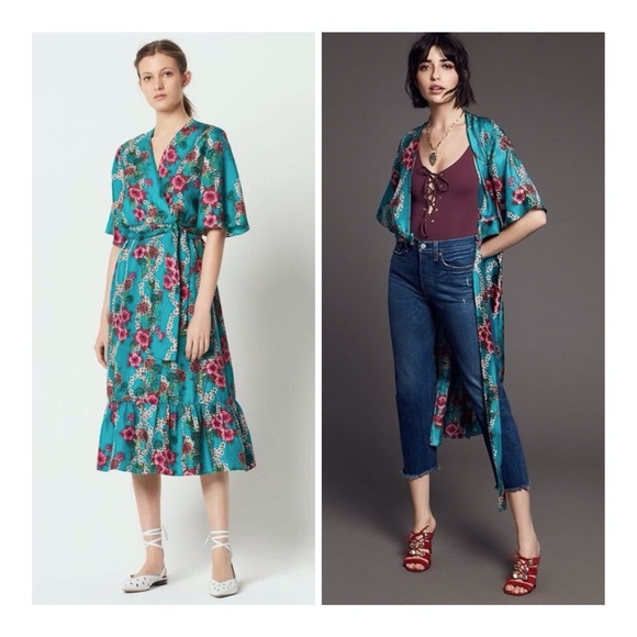 Sandro Dresses & Skirts - SANDRO Tinca Floral Silk Kimono Midi Wrap Dress